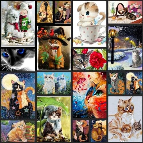 5D DIY Diamond Painting Painted Cartoon Animals Cats Mosaic Embroidery Animal Cross stitch Embroidery Crafts Decoration