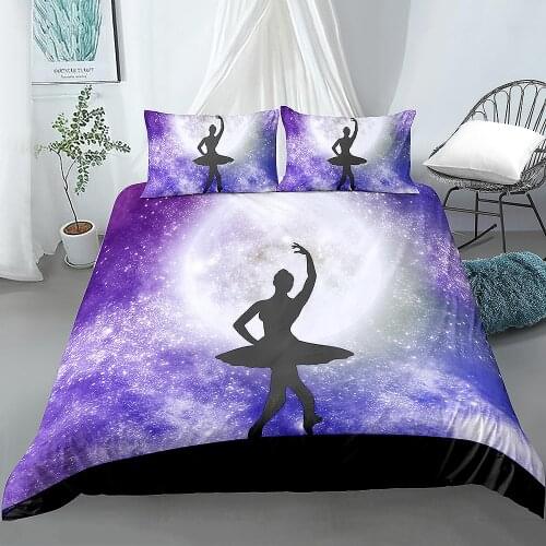 Ballet Bedding Set Giant Purple Duvet Cover Dancing Girl Bedspread Galaxy Night Sky Elegant Bed Set 2/3pcs
