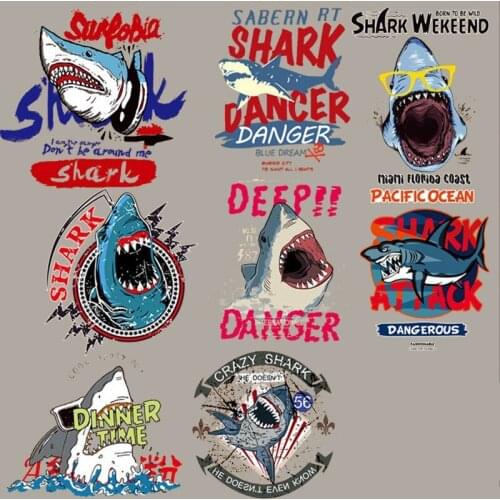 Punk Style Biker Patches Clothes Heat Transfer Printing Shark boxing Iron on patches for clothing Diy Cute 3D Stickers