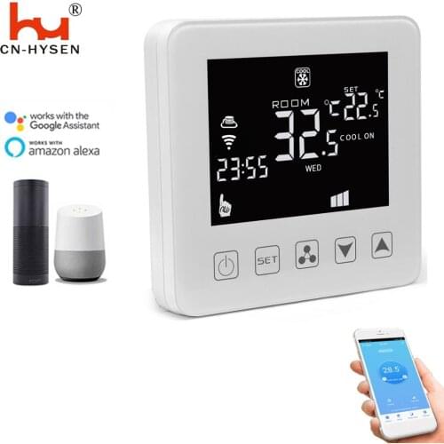 White Digital Fan Coil WIFI Thermostat Works With Alexa And Google Home
