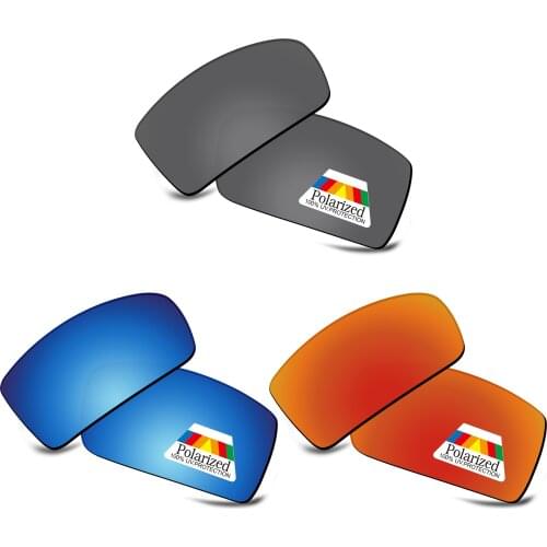 Bwake 3 Pairs Black & Blue & Fire Red Polarized Replacement Lenses for-Oakley Gascan Sunglasses Frame