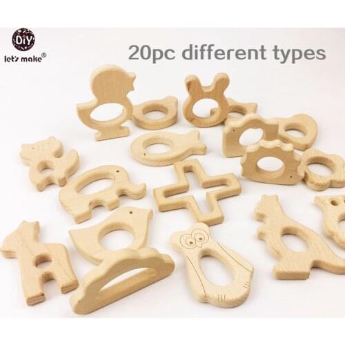 Lets Make Wooden Teether 20pc Nature Baby Teething Toy Organic Wood Teething Holder Nursing Wood Necklace Baby Charms Pendants