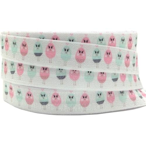 10Yard 15mm Easter Egg Cartoon Chicken Print Fold Over Elastic FOE Spandex Satin Bands Headband Tutu Dress Sewing Trim