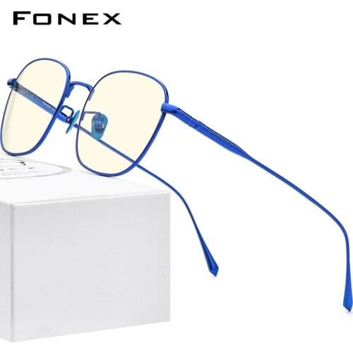 FONEX Pure Titanium Anti Blue Light Blocking Glasses Women 2020 New Vintage Round Antiblue Rays Computer Eyeglasses Men AB8560
