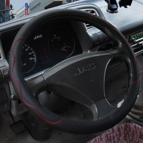 KKYSYELVA Leather Steering Wheel Covers for Car Bus Truck 36 38 40 42 45 47 50cm Diameter Auto Steering-wheel cover