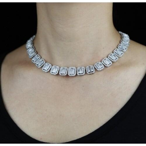 2021 Hot sale simple jewelry hiphop cz chocker necklace with clear shiny 5a cubic zirconia for women CZ cluster tennis necklace