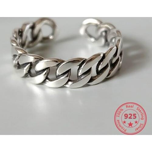 Trendy 925 Sterling Silver Ring Vintage Chain Ring Bridal Wedding Engagement Jewelry Opening Antique Rings Anillos Bijoux Femme