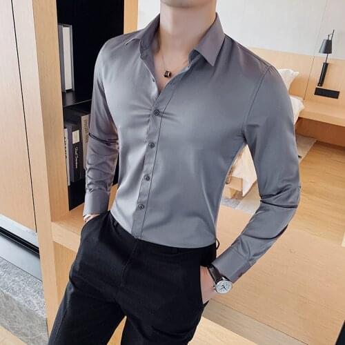2021 British Style New Solid Shirt Men Long Sleeve Fashion Autumn Business Formal Wear Men Shirts Slim Fit Casual Blouse Men 5XL