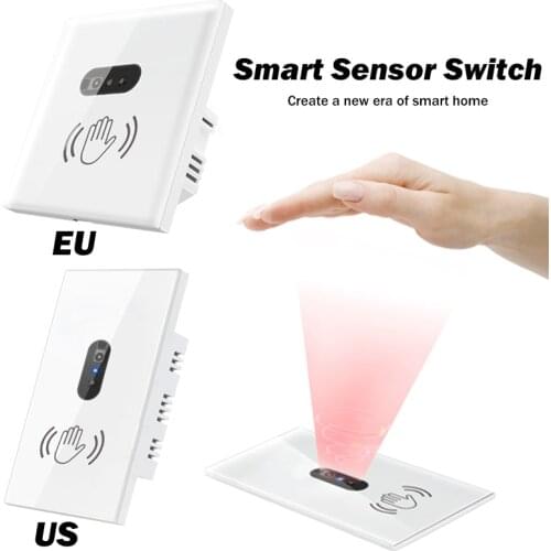 Smart Wall Light Switch Infrared Sensor EU US 220V 10A Crystal Glass Screen Panel On Off Electrical Power No need to Touch