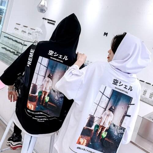 Vintage2019 new mens and womens printed hooded loose-fitting hip hop country short-sleeved t-shirts