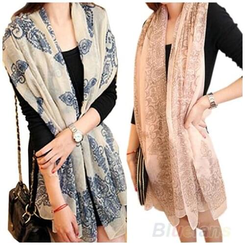 Luxury Brand Women Scarf Fashion Porcelain Pattern Print Long Big Lady Shawls Wraps Soft Neck Bandana Autumn Winter Scarf Gift