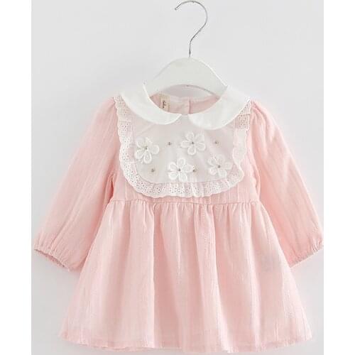Retail-Autumn Baby Girls Dress Kids Childrens Lovely princess Infant Dress Peter Pan Collar Baby Dress vestido infantil 3 color