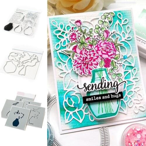 FLORAL VASE Cutting Dies & Stamps & Stencil Scrapbook Diary Decoration Stencil Embossing Template DIY Make Albums Handmade