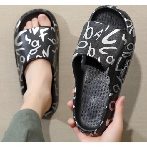 Summer Mens Slippers Flip Flops Printing Sandals Woman Graffiti Anti-slip Luxury Outdoor Thick Beach Slides Male Couple Shoes