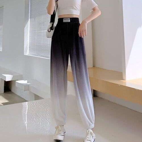 Harem Trousers Bound Legs Women Summer Section Loose And Thin Harem Pants Casual Straight-leg Pants Ice Silk Gradient Trousers