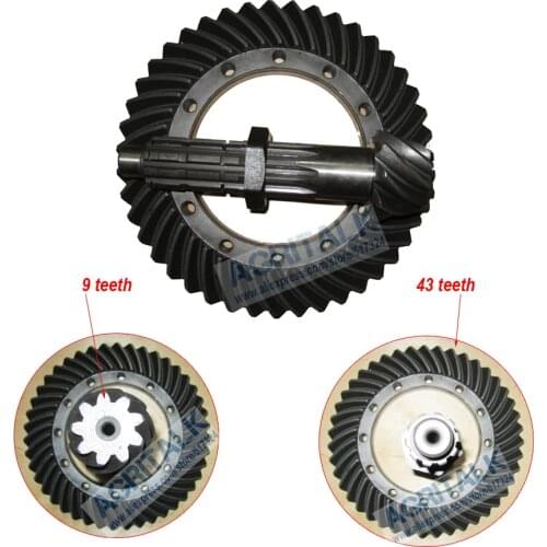 The spiral bevel gear and shaft (9 teeth/ 43 teeth) for Yituo X904 tractor, part number: 1.32.103/5138661SZ +1.32.108/5138662SZ