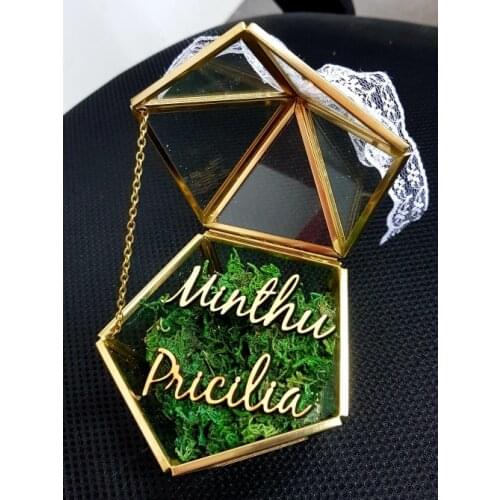 Customize Name Wedding Glass Ring Box Glass Ring Pillow Glass Jewelry Box Pentagon Geometric Copper Ring Holder