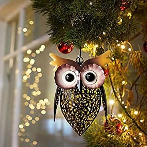 Lantern Light Delicate Solar-powered Illumination Hollow Owl Shape Waterproof LED Hanging Lamp for Garden Decor Accessories