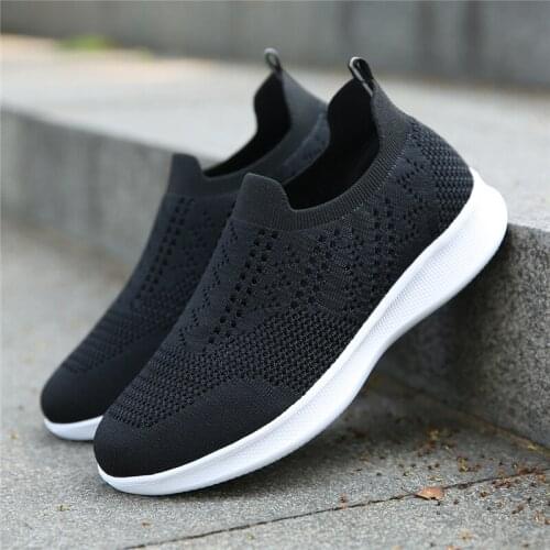 Womens Summer Casual Shoes Flying Mesh Surface Hollow Breathable Flat Bottom Walking Shoes Comfortable Big Size Mom Shoes