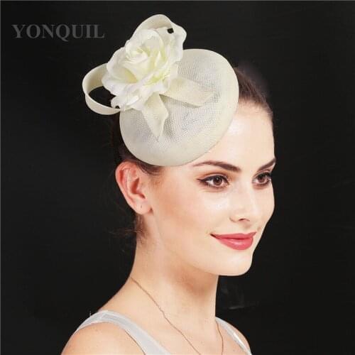 Vintage Beige Flower Wedding Headpieces Fascinators Hats Race Gray Fedora Cocktail Tea Party Church Hats Hair Clips Accessories