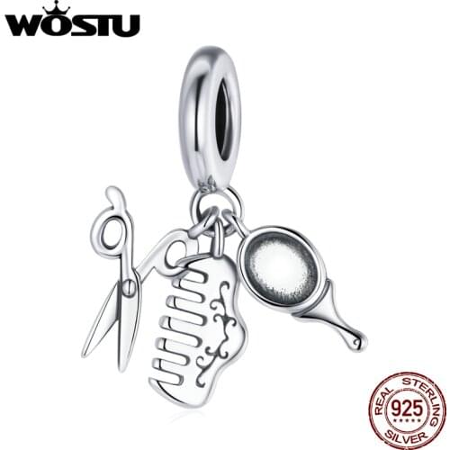 WOSTU 925 Sterling Silver Beautiful Girl Set Pendant Charm Bead Fit Original Bracelet Necklace DIY Jewelry Gift CQC1887