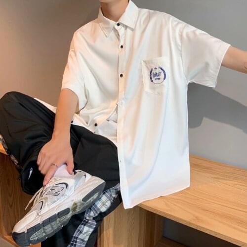 Japanese DK pocket short-sleeved shirt summer Korean style trend college style loose casual white half-sleeved shirt