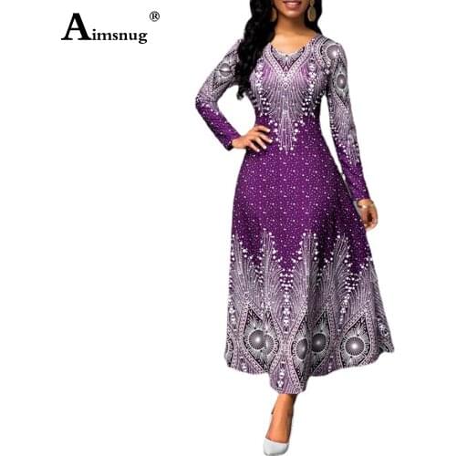 Plus Size 5xl Women Elegant Fashion Dress O-Neck Long Sleeve Ray Dot Print Party Dresses Bohemian Long Maxi Dress Femme Clothing