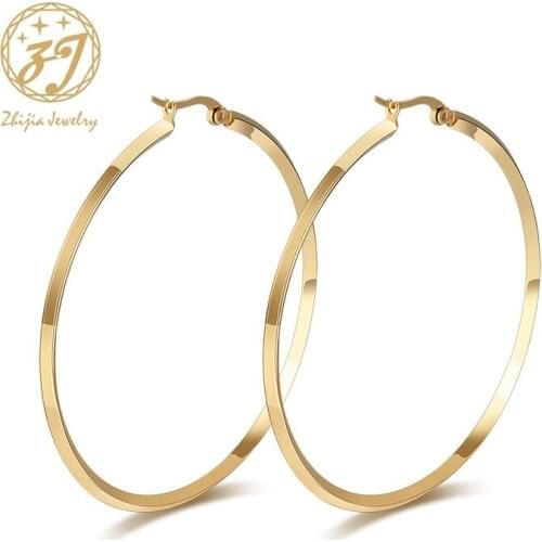 Zhijia Jewelry Large Hoop Earrings Matte Gold color Earings Stainless Steel Circle Earrings For Women Jewelry oorbellen