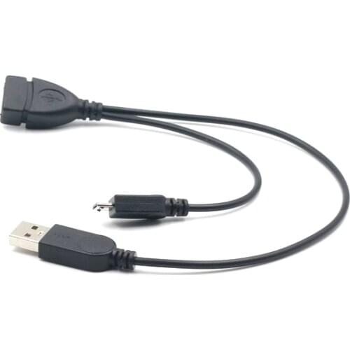 1 in 2 OTG Micro USB Host Power Y Splitter USB Adapter to Mirco 5 Pin Male Female Black Cord for mobile phone charging Cable