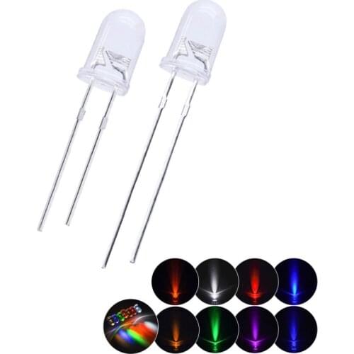 100pcs /Lot Transparent Round 5mm Super Bright Water Clear Green Red White Yellow Blue Light LED Bulbs Emitting Diode F5