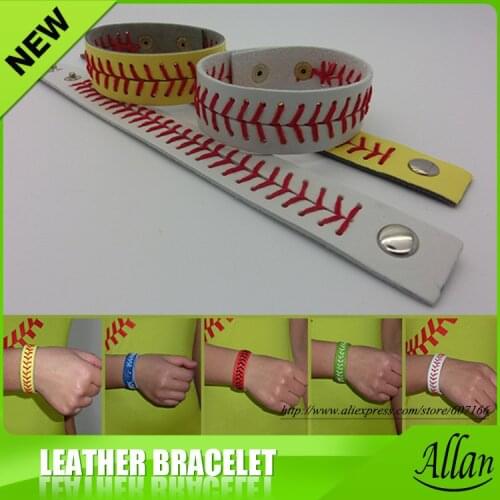 2016 wholesale Softball bracelets leather seam bracelet