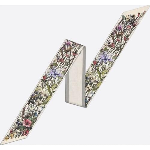 2021 Brand Summer Scarf Design Twill 100% Silk Scarves Women Small Floral Neckerchief Bag Scarf Hair Accessories Luxury Headband