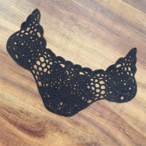 3Pc Black Cotton Neckline Venise Lace Sewing Costume Applique Craft YL0134-2
