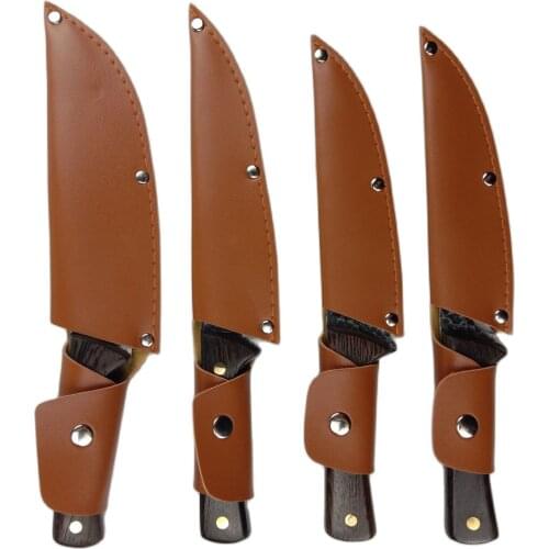Handmade Forged Full Tang Chef Knife 4Pcs Set Boning Carving Knife with Hammer Blade Leather Sheath For Carrying Out