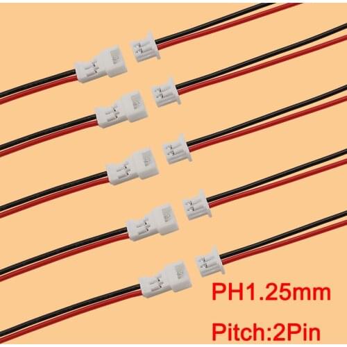 50/100 Pairs JST 1.25mm Cable Wire Connector Pitch 1.25mm 2Pin JST Mini Male Female Plug Jack Wire Connector Length 15CM