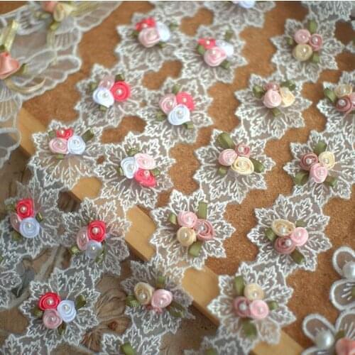 50 cm 3D Flowers Beaded Lace Trim Organza Ribbon For Costume Wedding Dress Hat Home Textile Decoration Clothing Accessories DIY