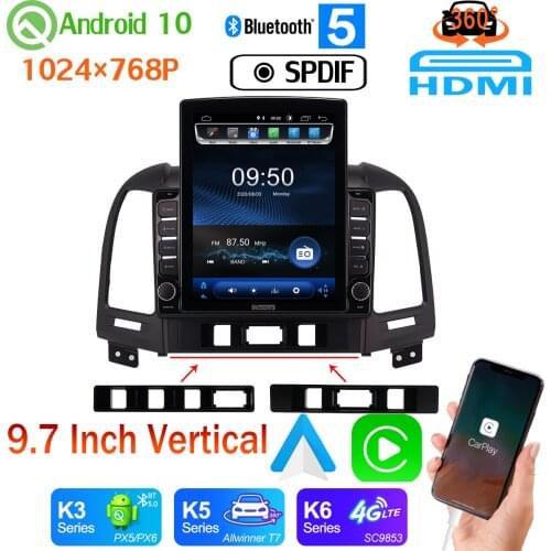 9.7" Vertical Tesla Style 2.5D+Nano+IPS 1024*768 PX6 4G+64G For Hyundai Santa Fe SantaFE GPS Radio auto Head Unit CarPlay SPDIF
