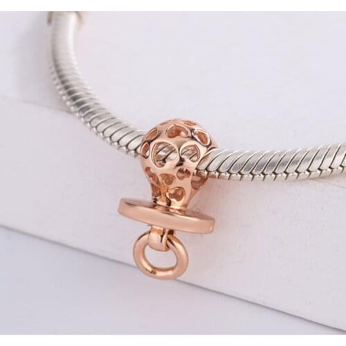 925 Sterling Silver Rose Gold Childrens Pacifier Pendant Charm Bracelet DIY Jewelry Making For Original Pandora Accessories