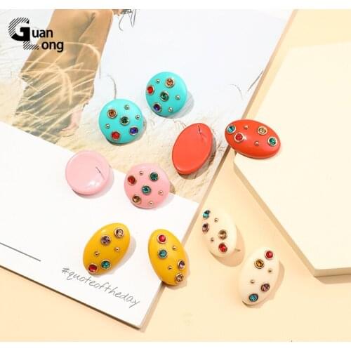 GuanLong Acrylic Resin Geometric Large Stud Earring Women Trendy 2021 Korean Crystal Fashion Round Diamond Earrings for Girls
