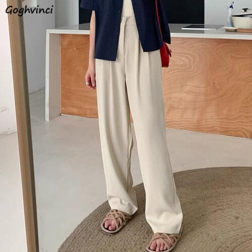 High Waist Button Fly Pants Women Summer Casual Students Solid All-match Draped Trousers Mopping Loose Straight Elegant Trendy