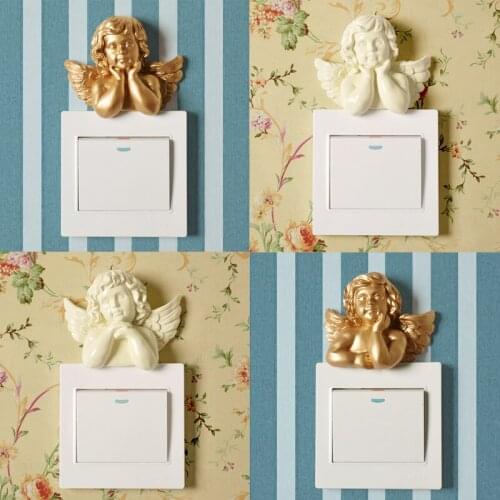 Home Decoration Hanging Craft Home Switch Wall Light Socket Stickers Resin Angel Figurine Wall Decor Socket Switch Sticker