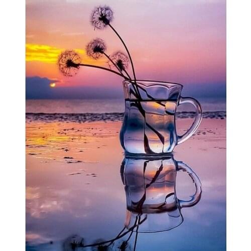 Gatyztory Frame Cup Dandelion DIY Painting By Numbers Landscape Canvas Colouring Wall Decor Handpainted Gift