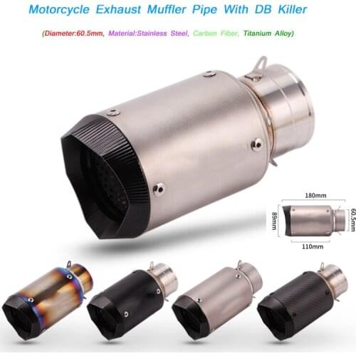 Carbon Fiber/Stainless Steel/Titanium alloy Exhaust Muffler Pipe DB Killer Motorcycle 60.5mm Silencer Baffler System Silp on
