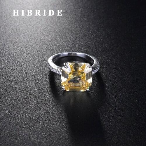 HIBRIDE New Sparkling Square Shape Yellow Color AAA Cubic Zircon Rings For Women White Gold Color anillos mujer Ring R-252