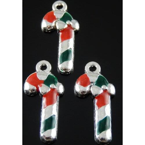 Julie Wang 10PCS Imitation Mini Christmas Cane Charms Alloy Suspension Pendants Jewelry Bracelets Accessory