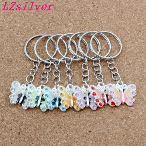 Key Ring Rhinestone Enamel Butterfly Pendant Key Ring Travel Protection DIY Accessories 70pcs/lots 7 color A-511f