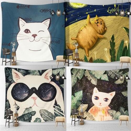 Cat Pet Kitten Lovely Cartoon Child Warm Family Hanging Trippy Tapestry Wall Handmade Decor Art Bedroom Living Room Dorm