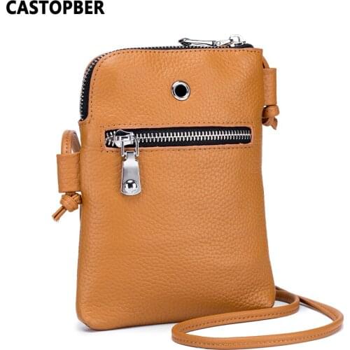 Womens Small Soft Leather Messenger Bags Ladies Fashion Cow Genuine Leather Mini Cell Phone Crossbody Purse With Earphone Hole