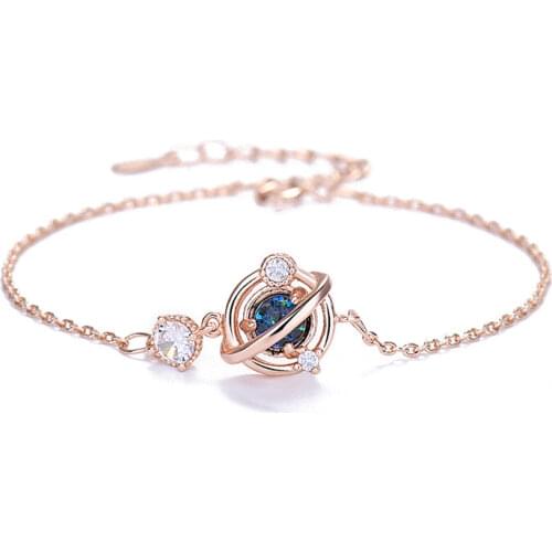 Fashion 925 Sterling Silver Bracelet Zircon Planet Link Fine Charms Simple Couple Womens Chain Bangle Wedding Jewelry Gifts