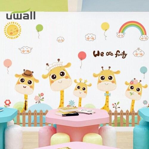 Cartoon Cute Giraffe Wall Stickers Kids Room Wall Decor Girl Baby Bedroom Wall Sticker Home Decoration Self-Adhesive Stickers